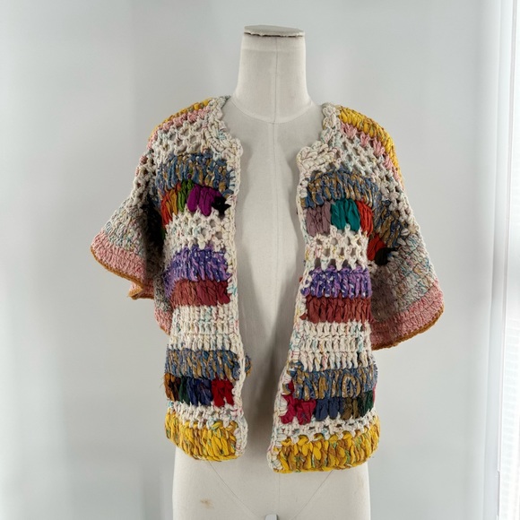 Anthropologie Mia Hand-Knit Cropped Cardigan Silk Blend Size XS/S - Picture 4 of 11